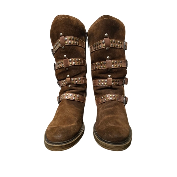 Suede Cowboy Boots Studs Buckles Size 10 Side Zip Coastal Cowgirl Western - Picture 6 of 11